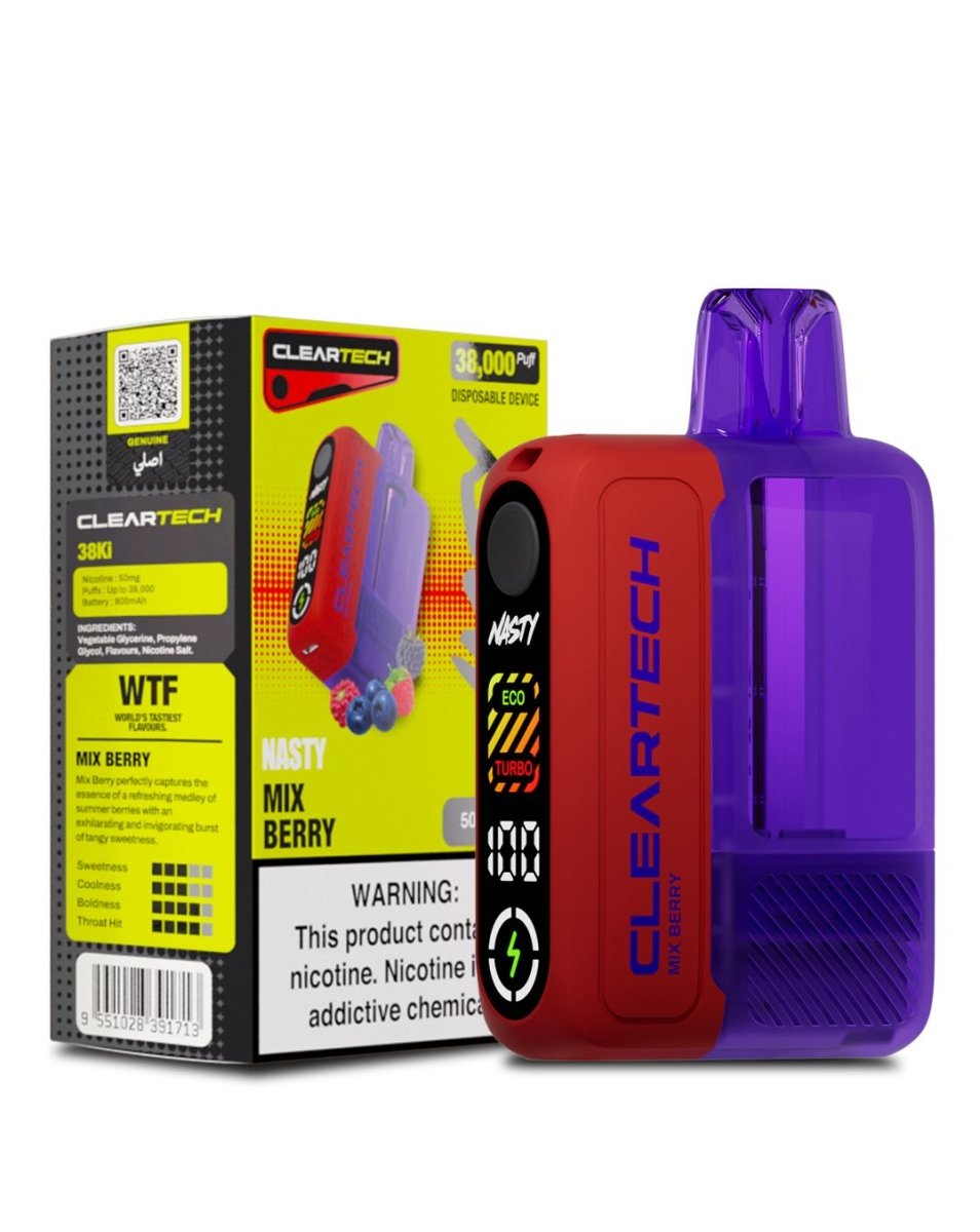 Cleartech vape device and packaging on a white background