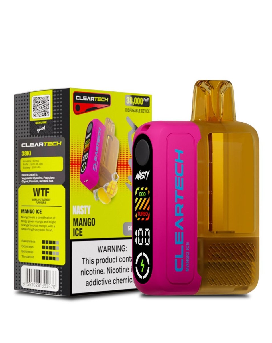 Cleartech vape device and packaging on a white background