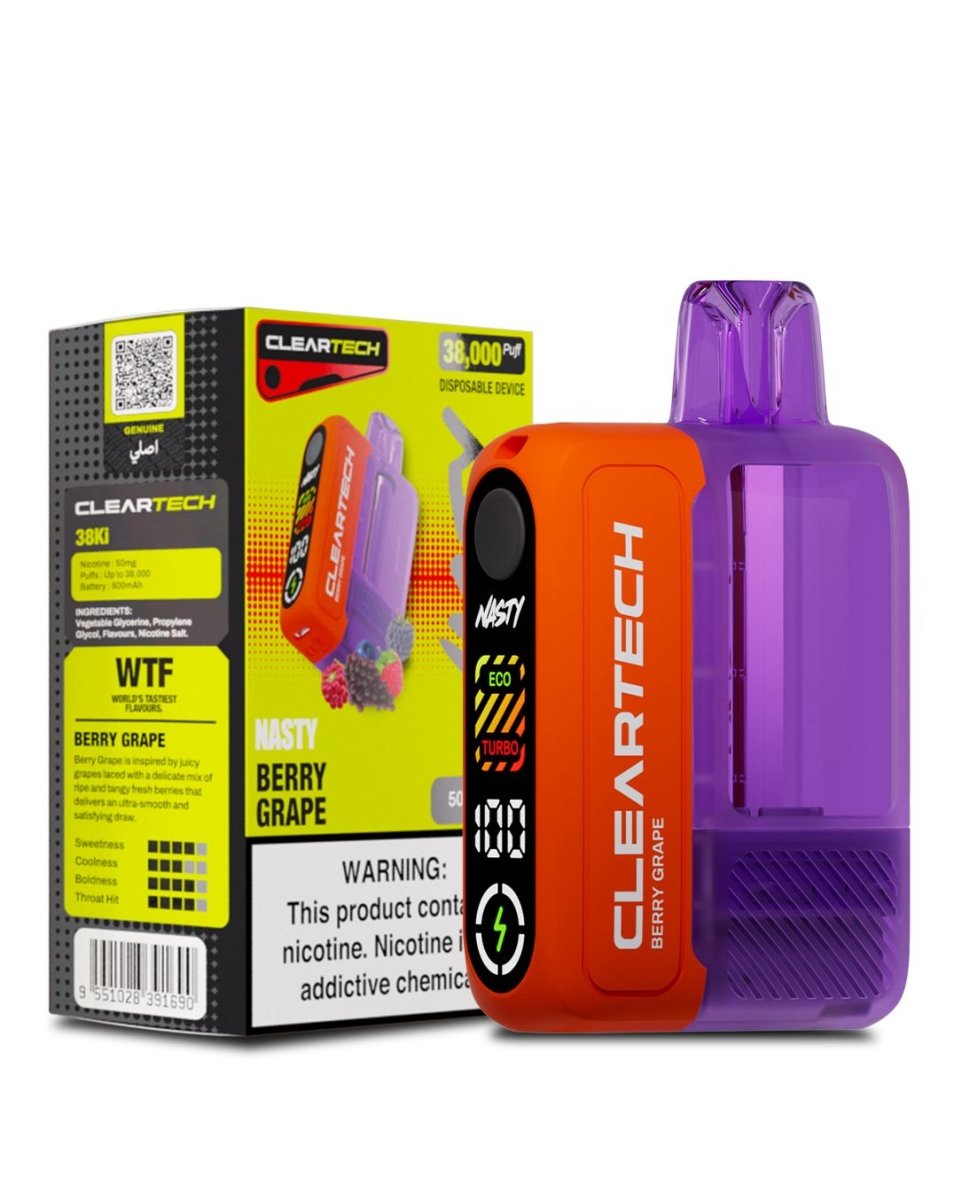 Cleartech vape device and packaging on a white background