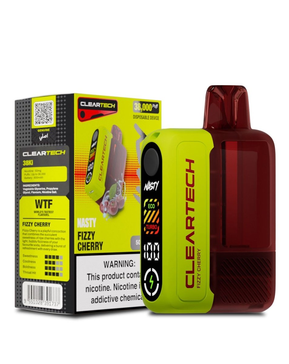 Cleartech vape device and packaging on a white background