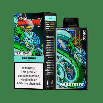 FrostBite Mint DRAC 25000 Puff Disposable Vape, delivering a cooling mint sensation in a sleek dragon-themed device