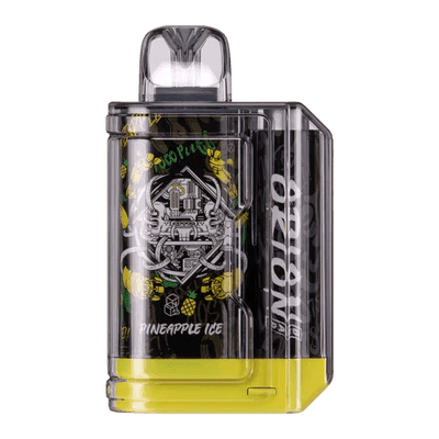 Orion Bar Pineapple Ice: "Orion Bar disposable vape in Pineapple Ice flavor with a yellow and black design, featuring intricate graphics on a transparent casing.